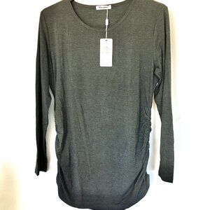 Bearsland Womens Maternity Long Sleeve Tshirt Classic Side Ruched TeeTop XL Gray
